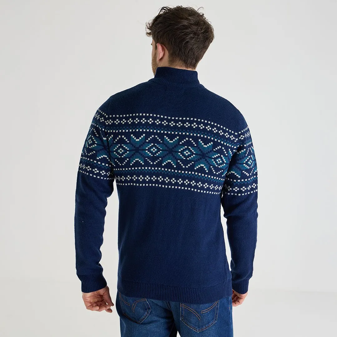 1/4 Zip Fair Isle Jumper - Navy