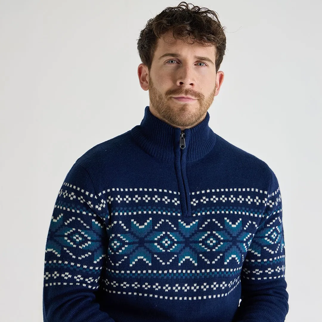 1/4 Zip Fair Isle Jumper - Navy
