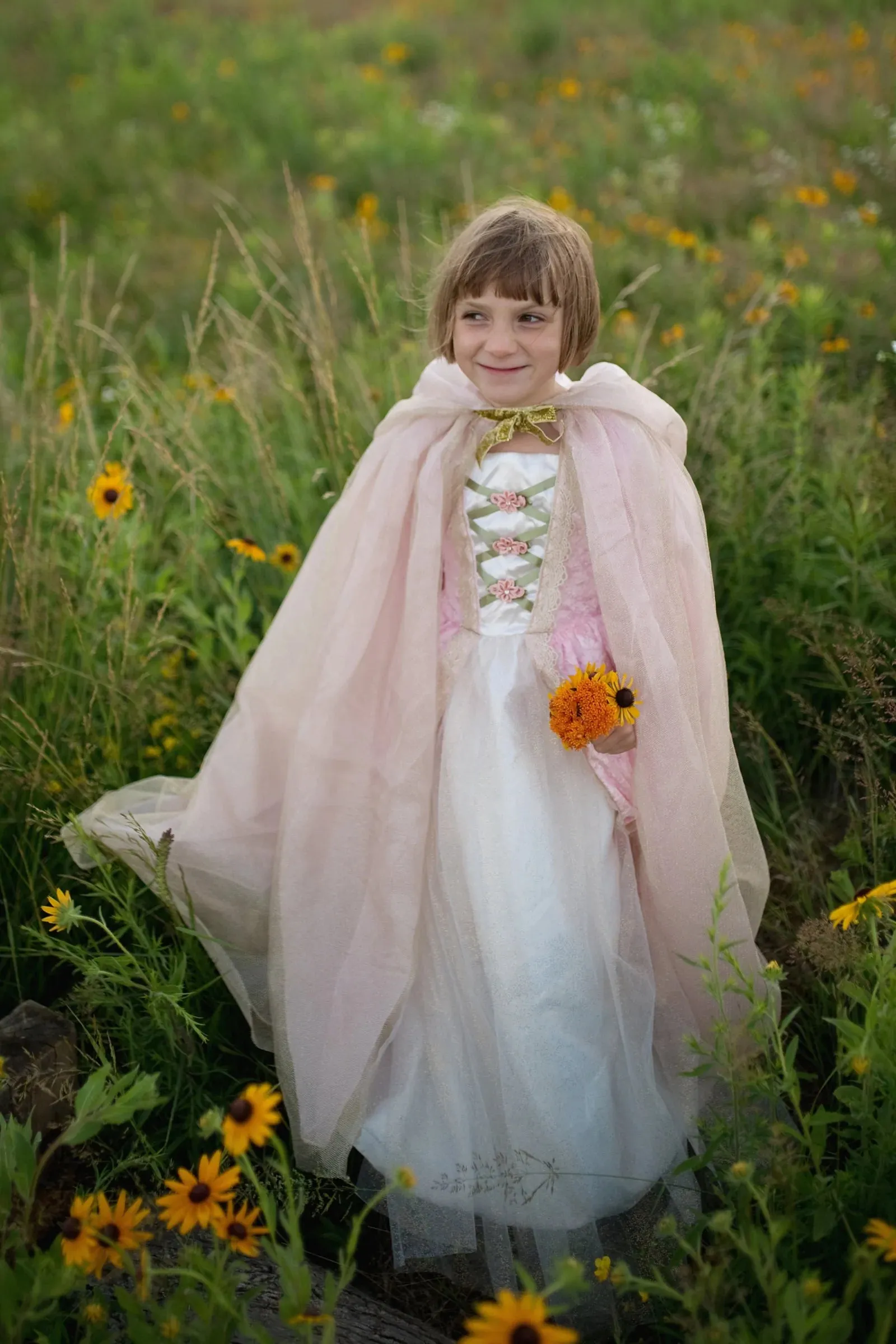 5/7 Royal Princess Dress Up Tulle Cape - Gold/Pink