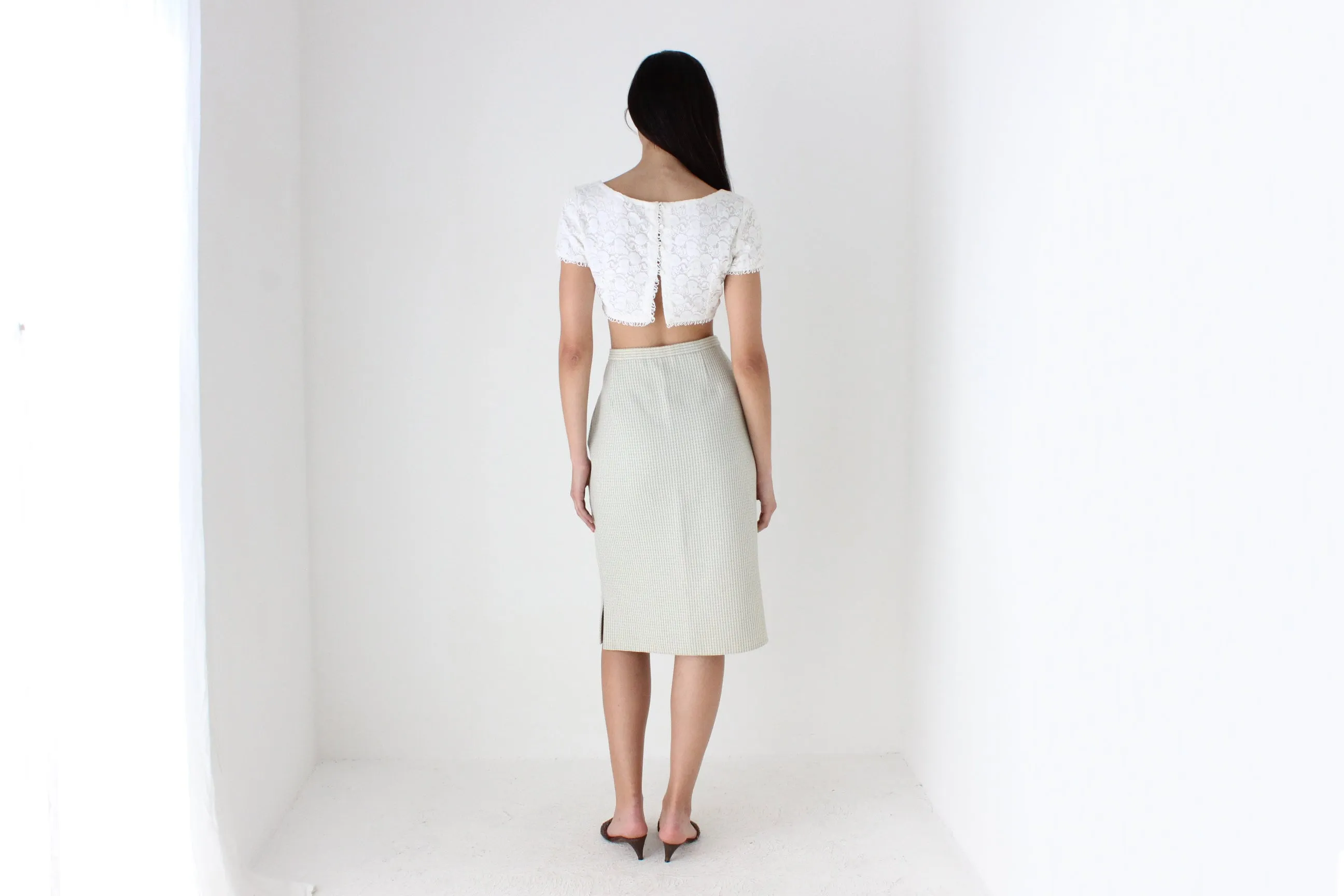 80s Roberto Avolio Milano Pure Wool Pastel Knee Length Skirt