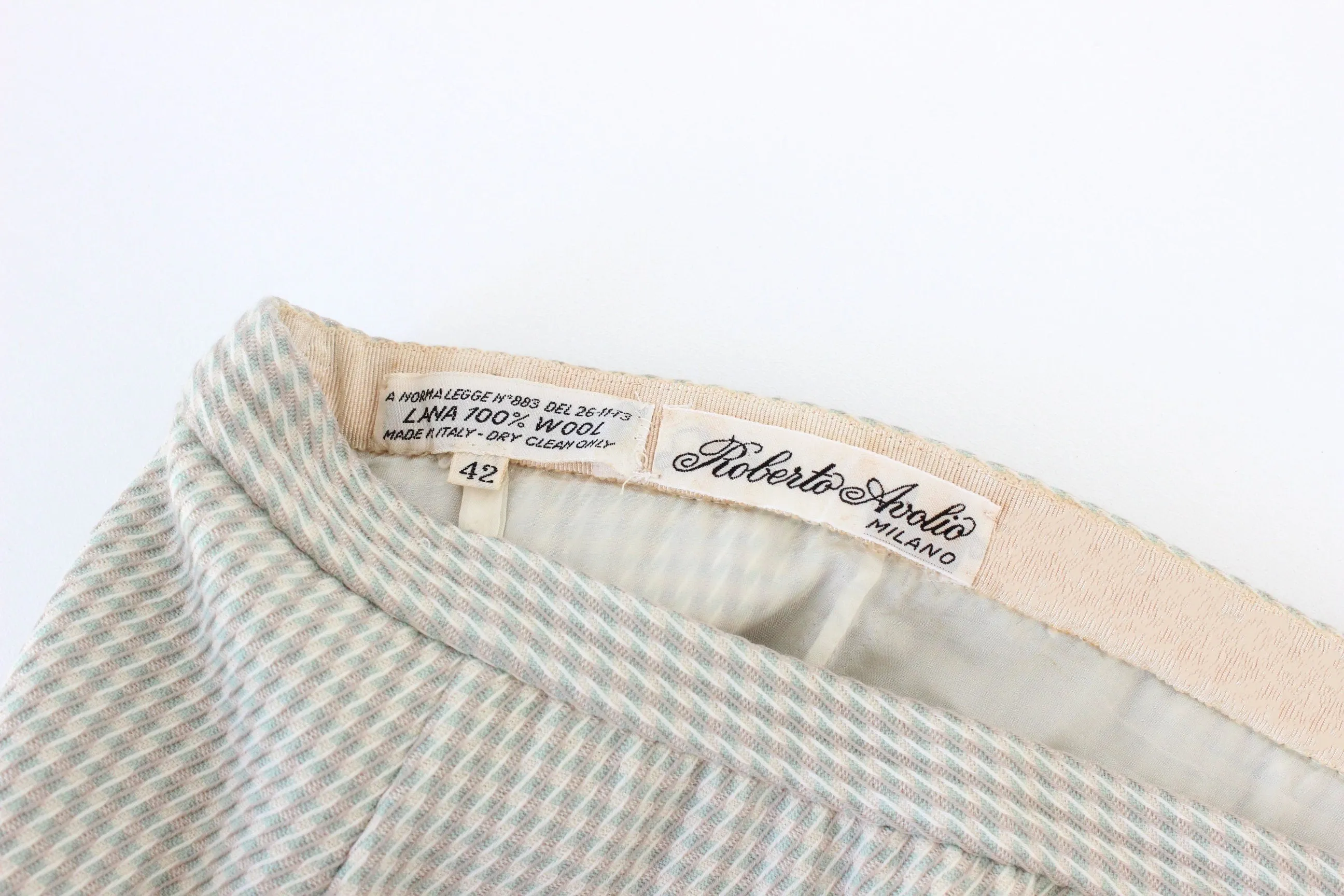 80s Roberto Avolio Milano Pure Wool Pastel Knee Length Skirt