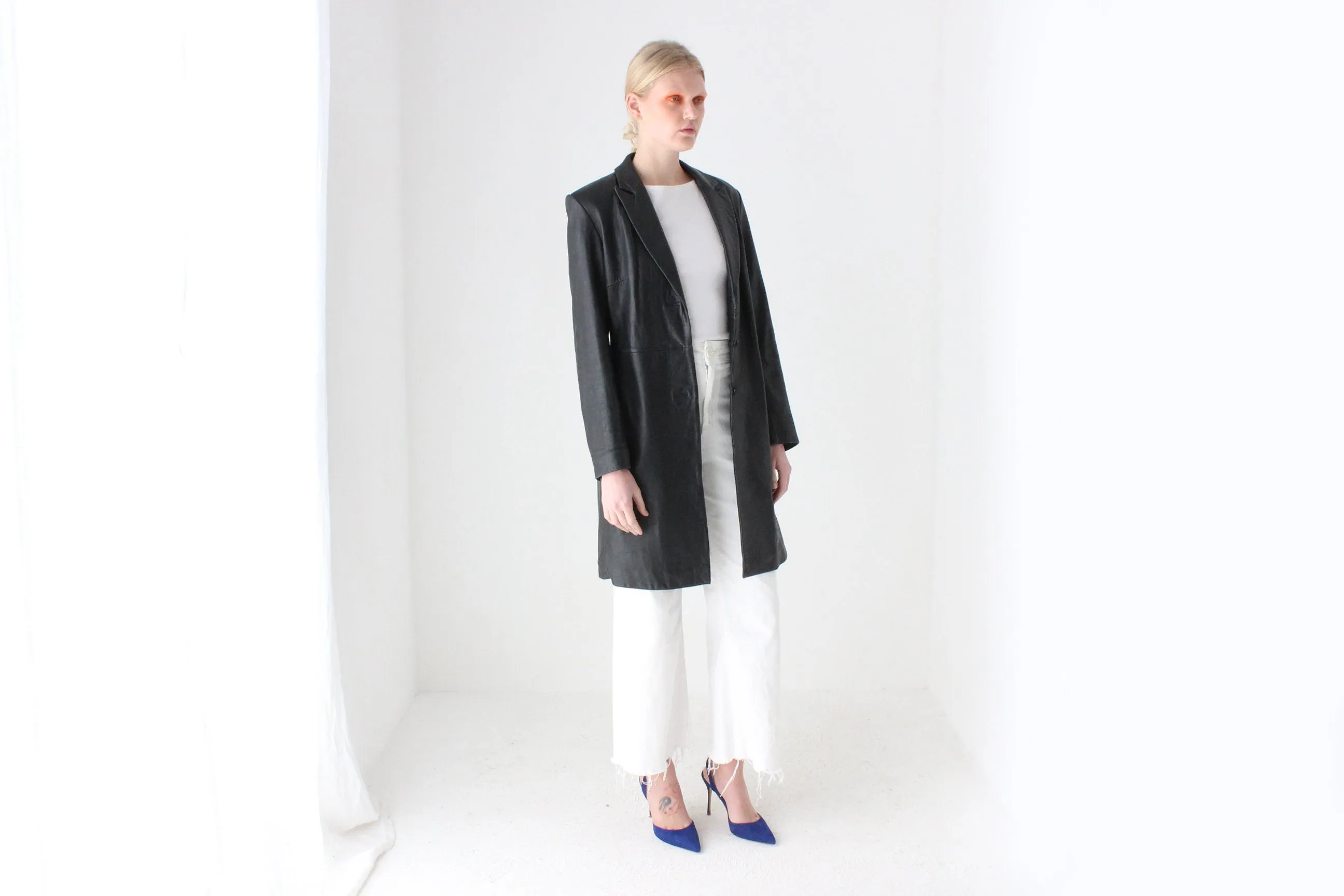 90s Longline Leather Button Up Coat