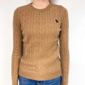 Abercrombie Camel Cable Cashmere Crew Neck Jumper Extra Small
