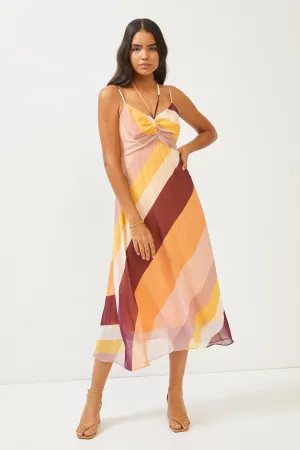 Abstract Print Orange Strappy Midi Dress