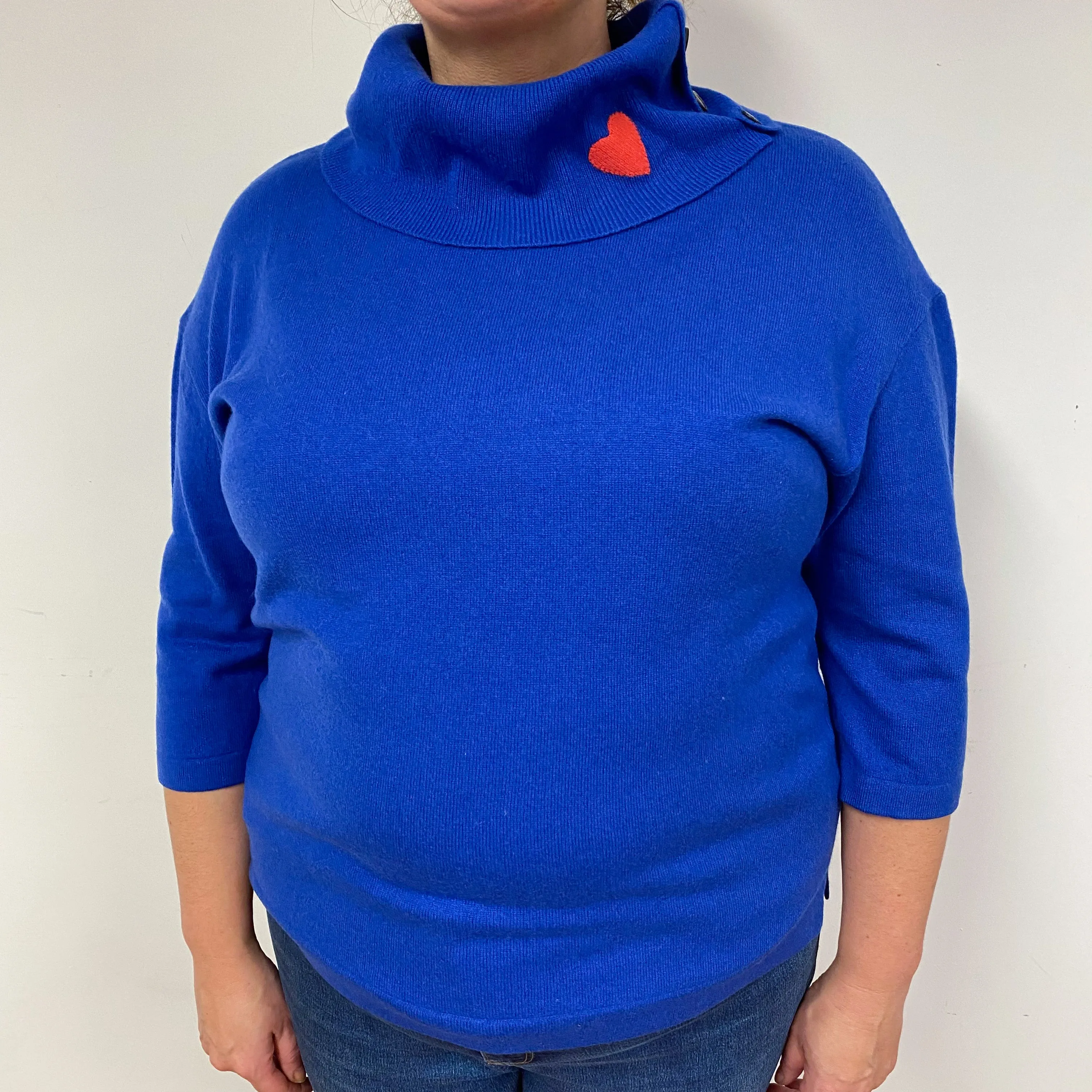 Admiral Blue 3/4 Sleeve Cashmere Roll Neck Jumper Extra Large