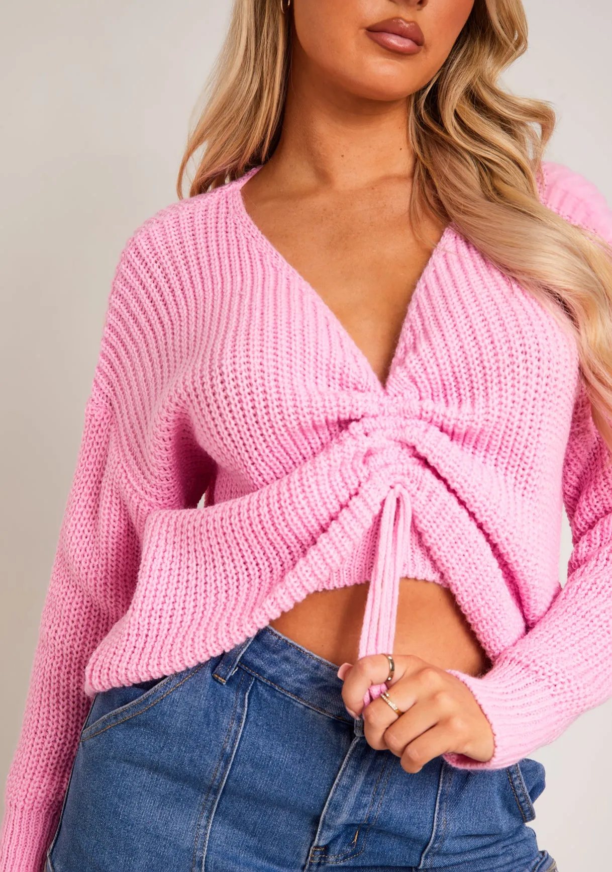 Alicia Pink Ruched Front Knitted Jumper