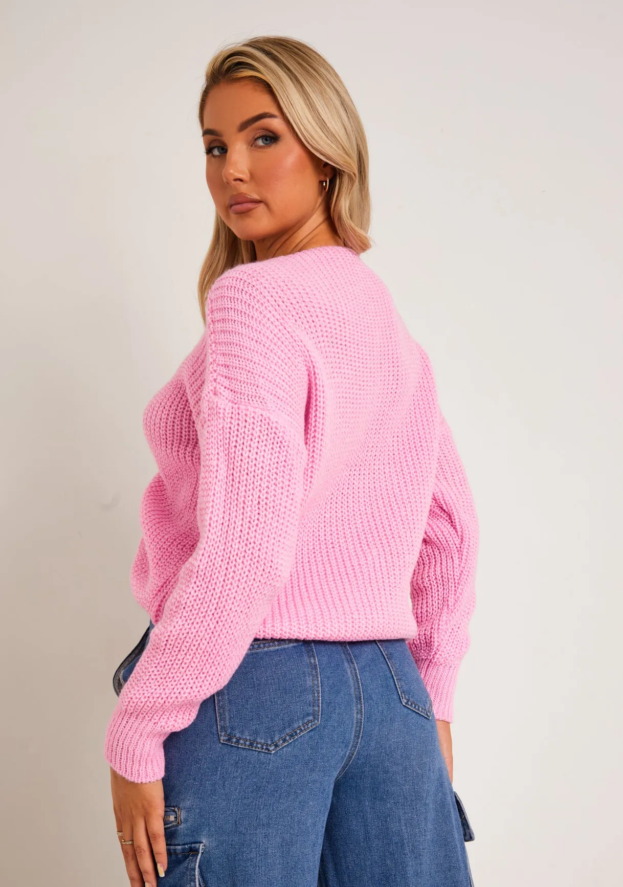 Alicia Pink Ruched Front Knitted Jumper