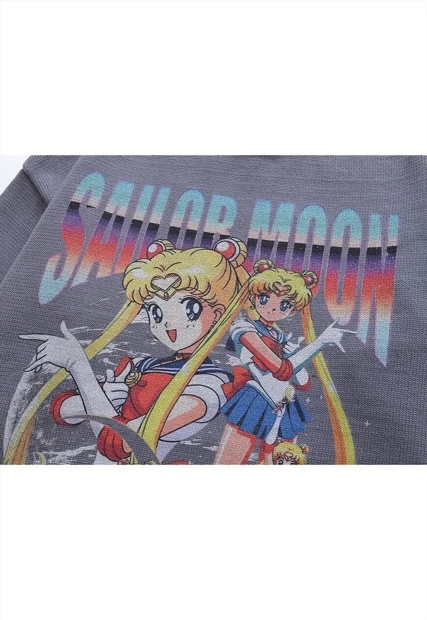 Anime sweater knitted distressed jumper in black
