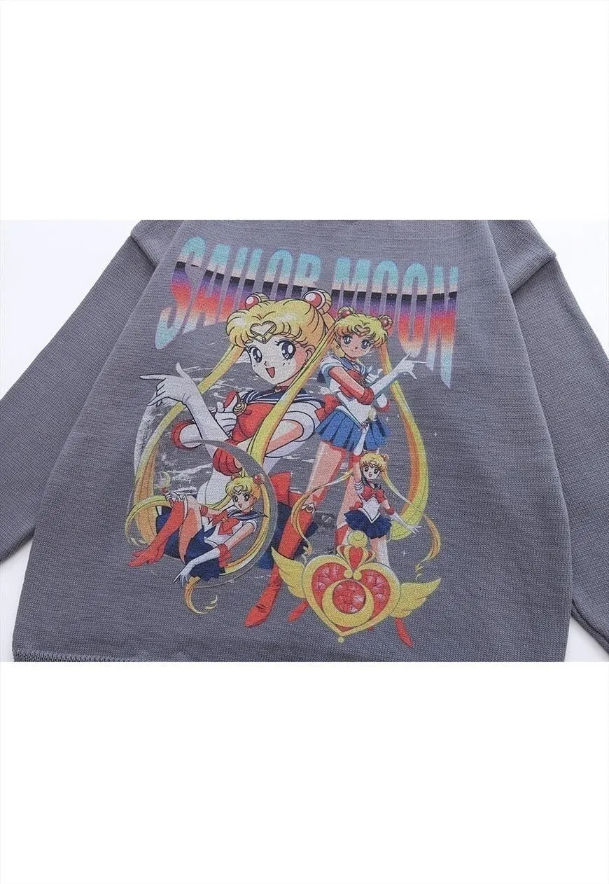 Anime sweater knitted distressed jumper in black