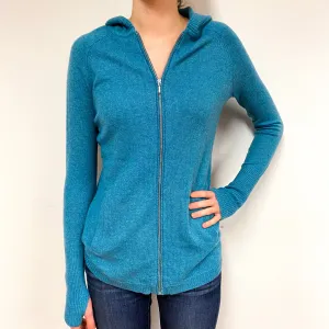 Aqua Blue Cashmere Zip Front Hoodie Extra Small