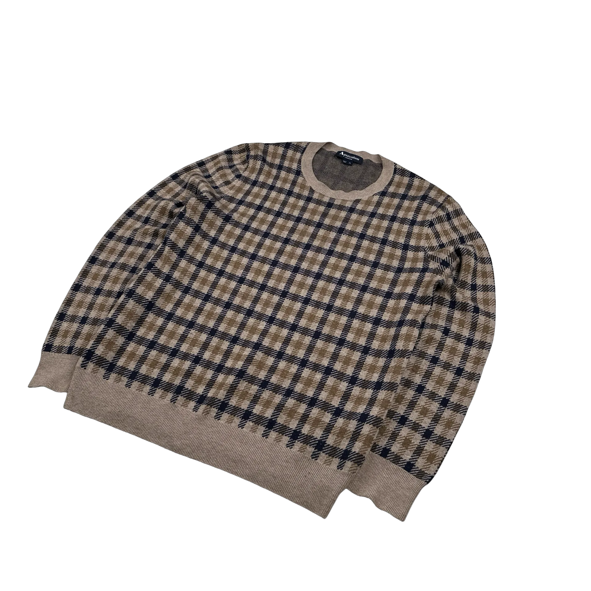 Aquascutum Cotton Checked Pattern Pullover Knit - Medium
