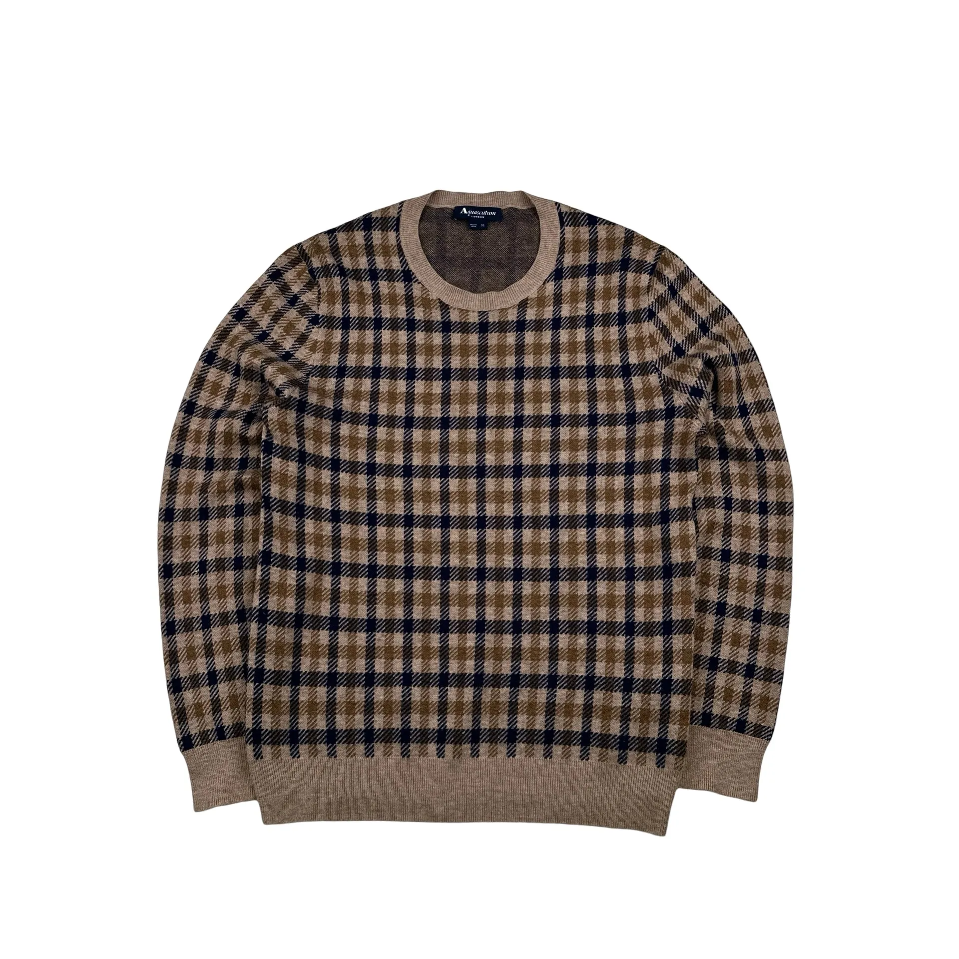 Aquascutum Cotton Checked Pattern Pullover Knit - Medium