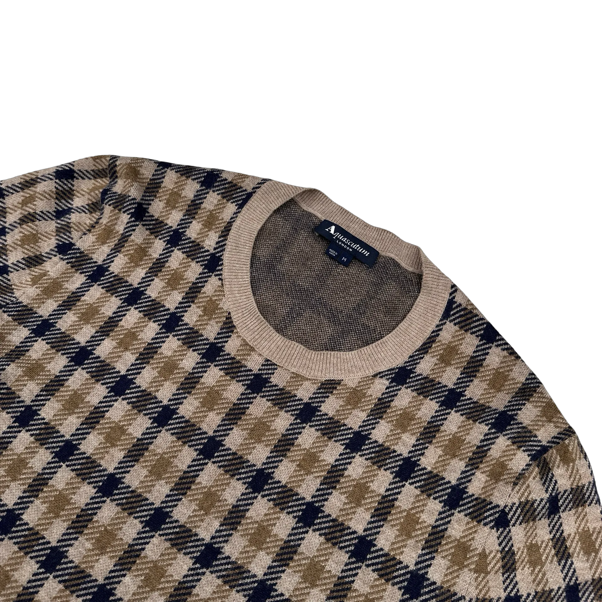 Aquascutum Cotton Checked Pattern Pullover Knit - Medium