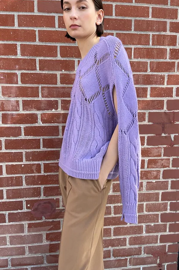 Argyle Cape V Neck in Lilac