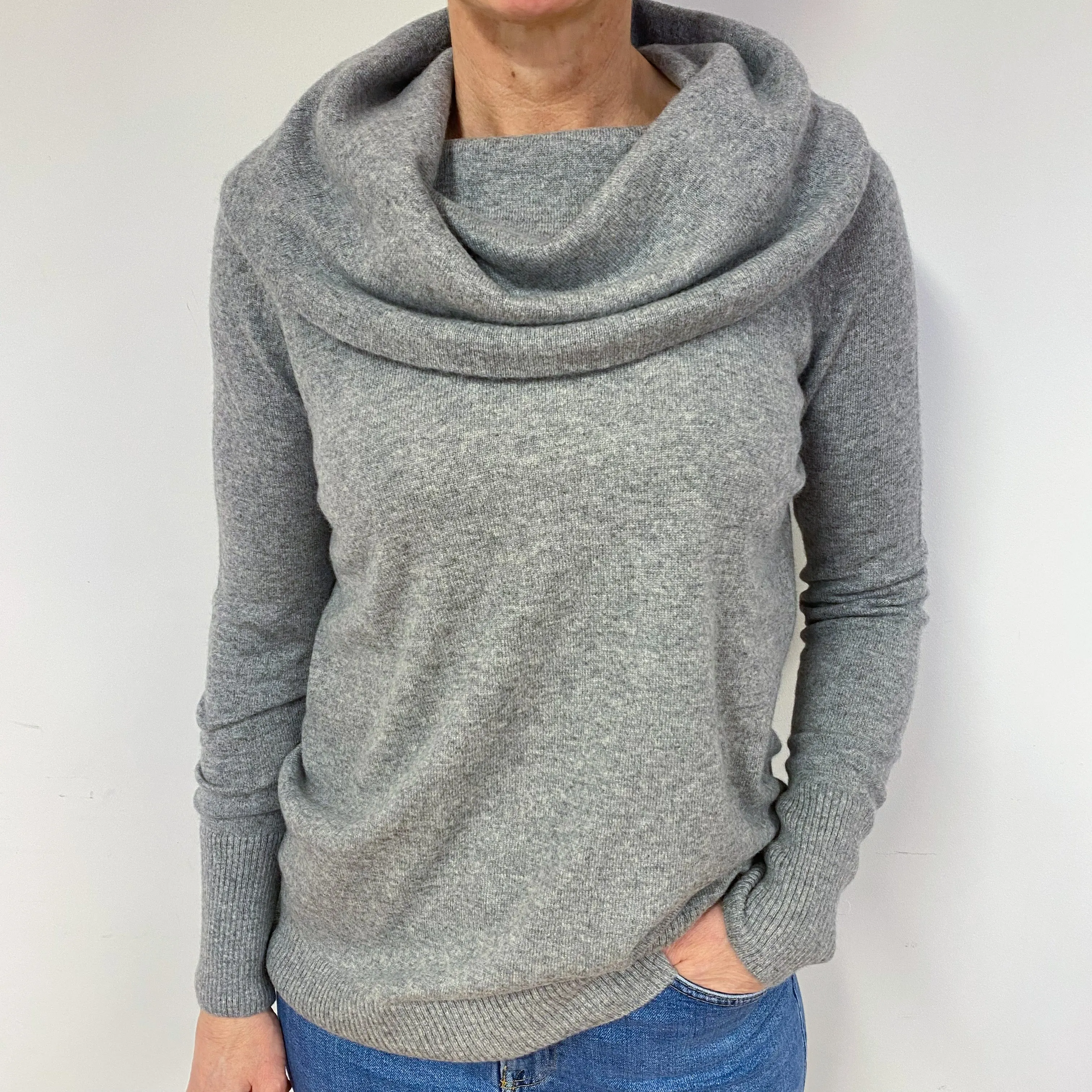 Ash Grey Cashmere Cowl Neck Jumper Medium