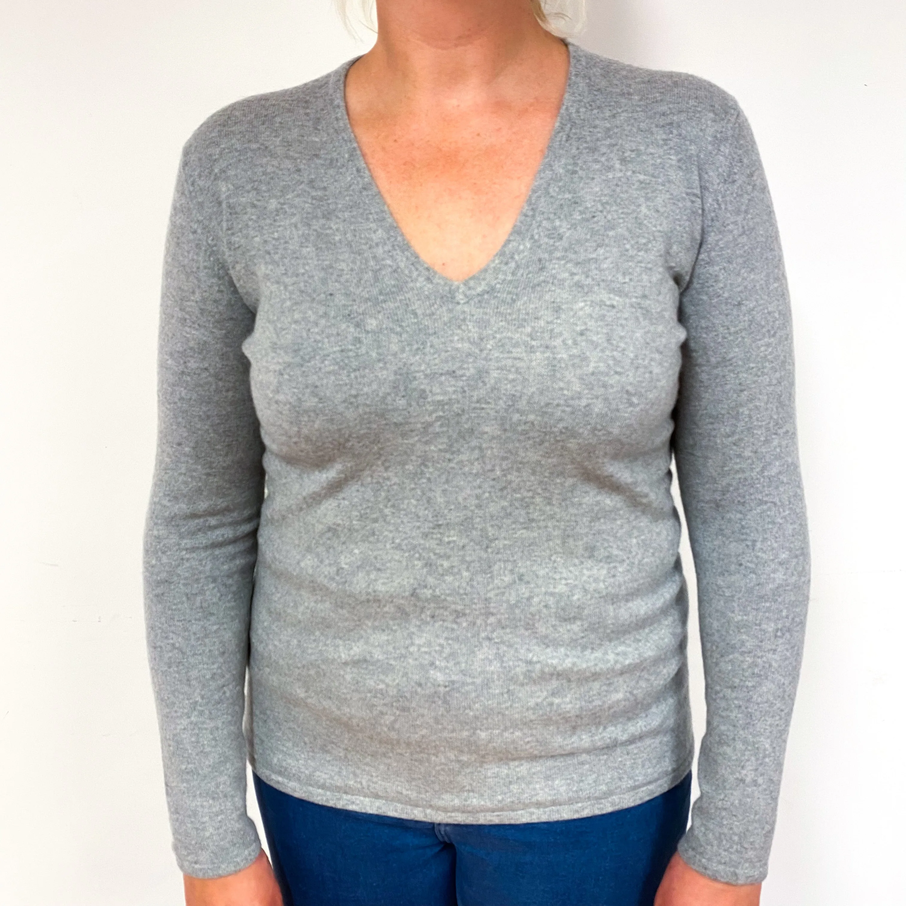 Ash Grey Cashmere V-Neck Jumper Large