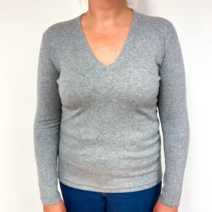 Ash Grey Cashmere V-Neck Jumper Large
