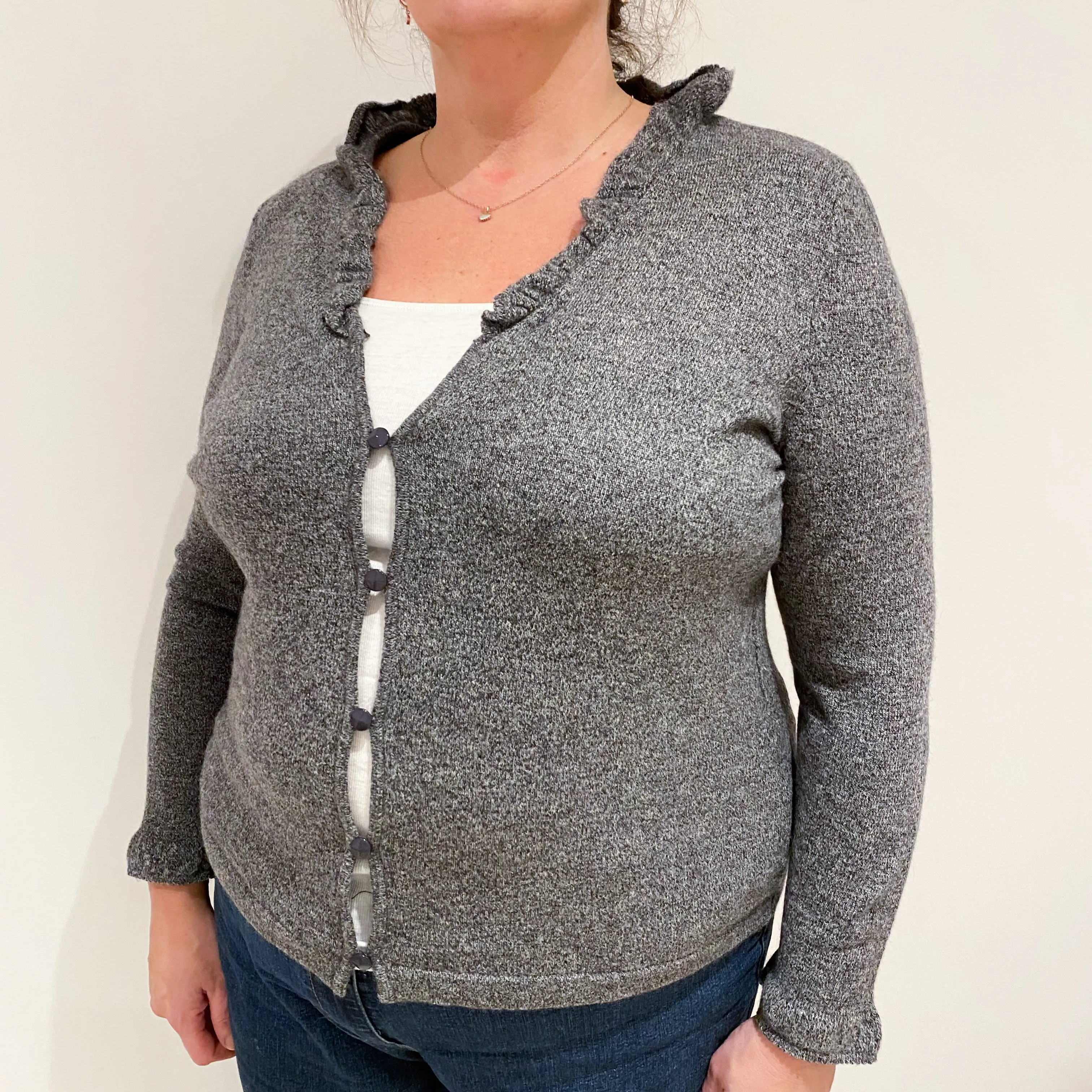 Ash Grey Marl Cashmere V-Neck Cardigan Extra Large