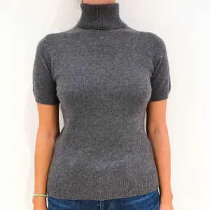 Ash Grey Short Sleeved Cashmere Polo Neck Jumper Small
