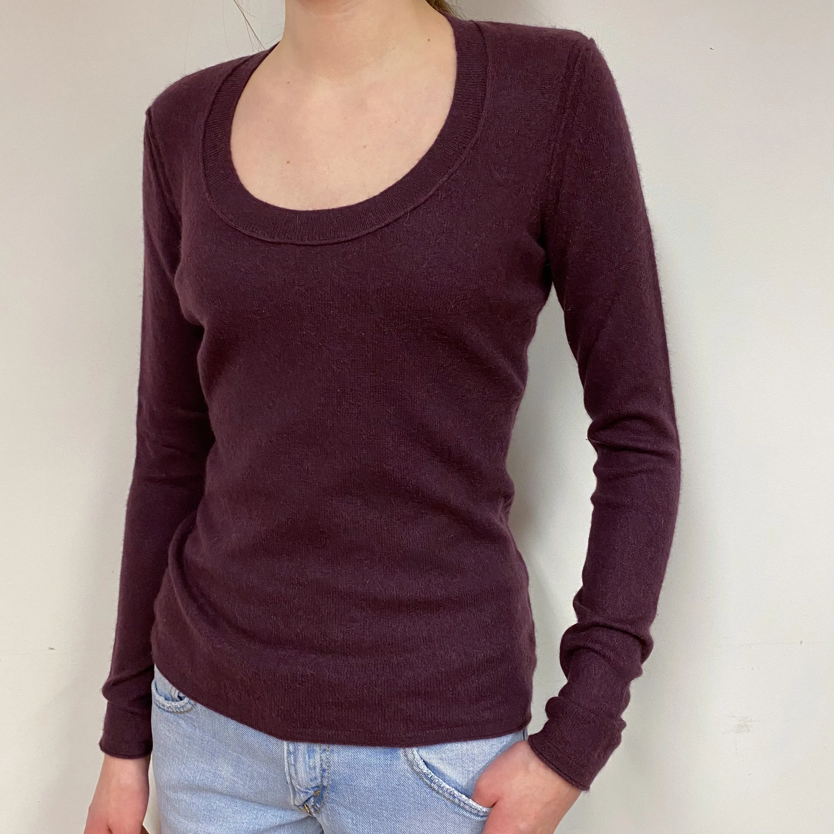 Aubergine Purple Cashmere Scoop Neck Jumper Extra Small