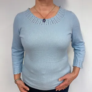 Baby Blue Lace Cashmere Crew Neck Jumper Large