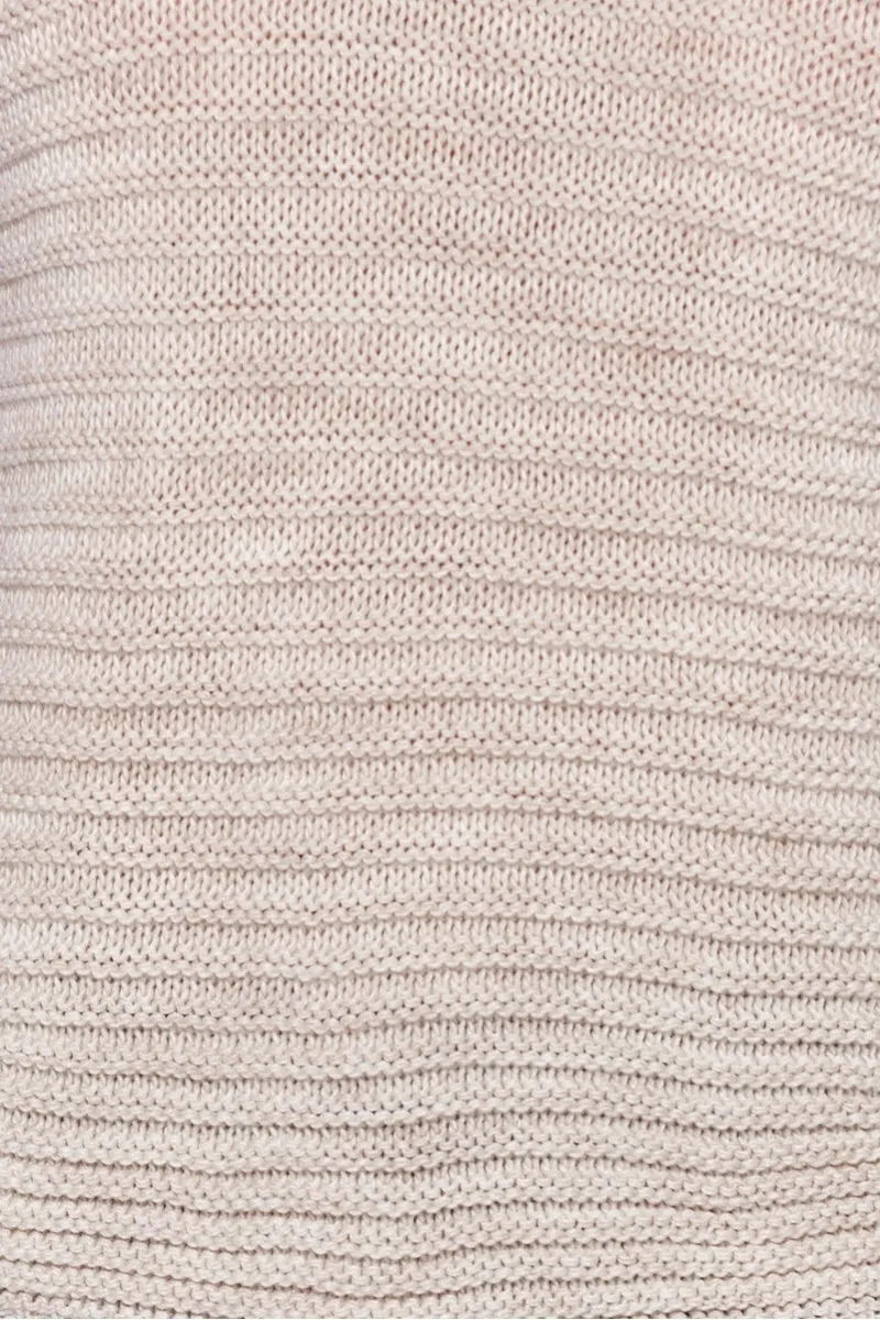 Beige Cold Shoulder Round Neck Jumper