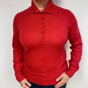 Berry Red Cashmere Button Front Jumper Large