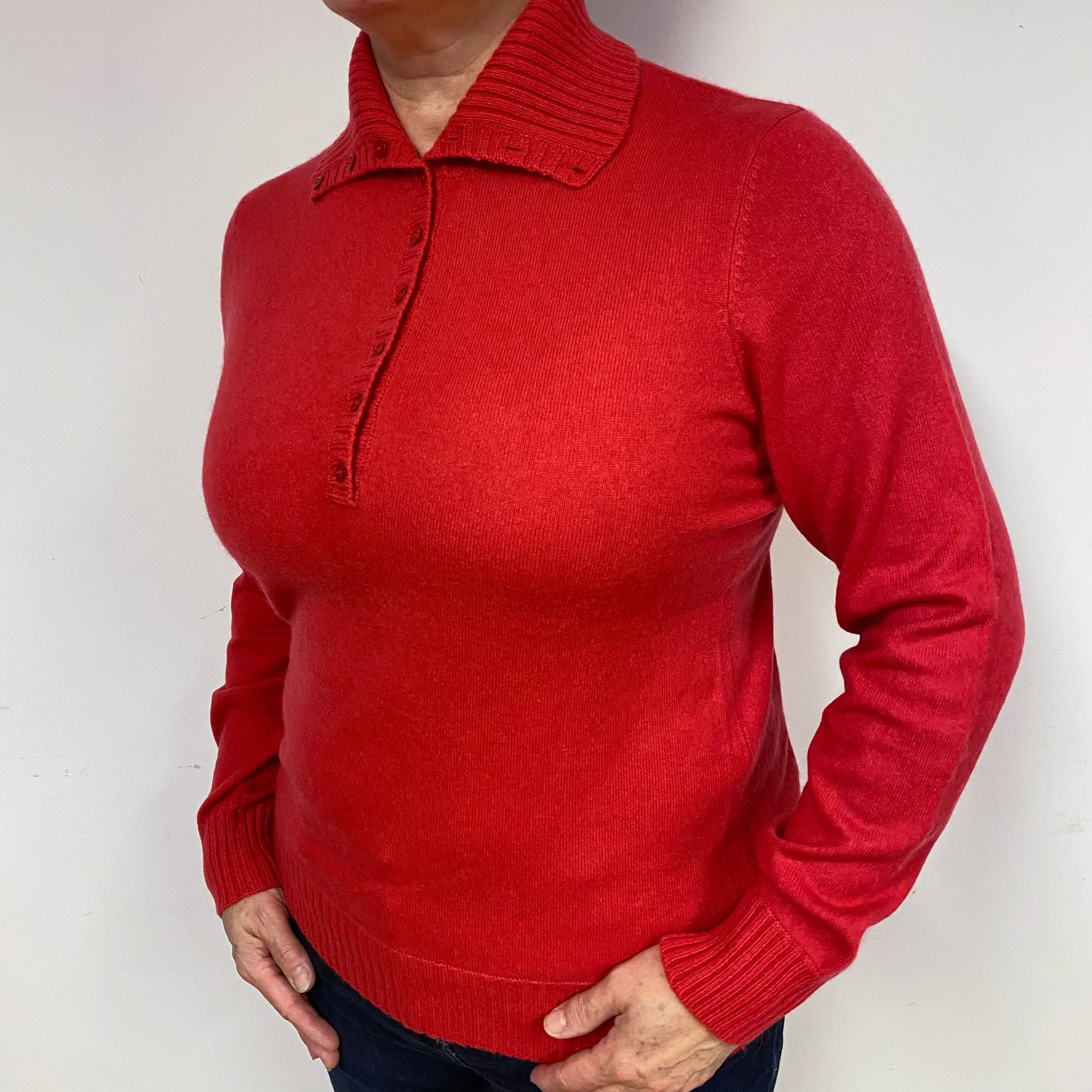 Berry Red Cashmere Button Front Jumper Large
