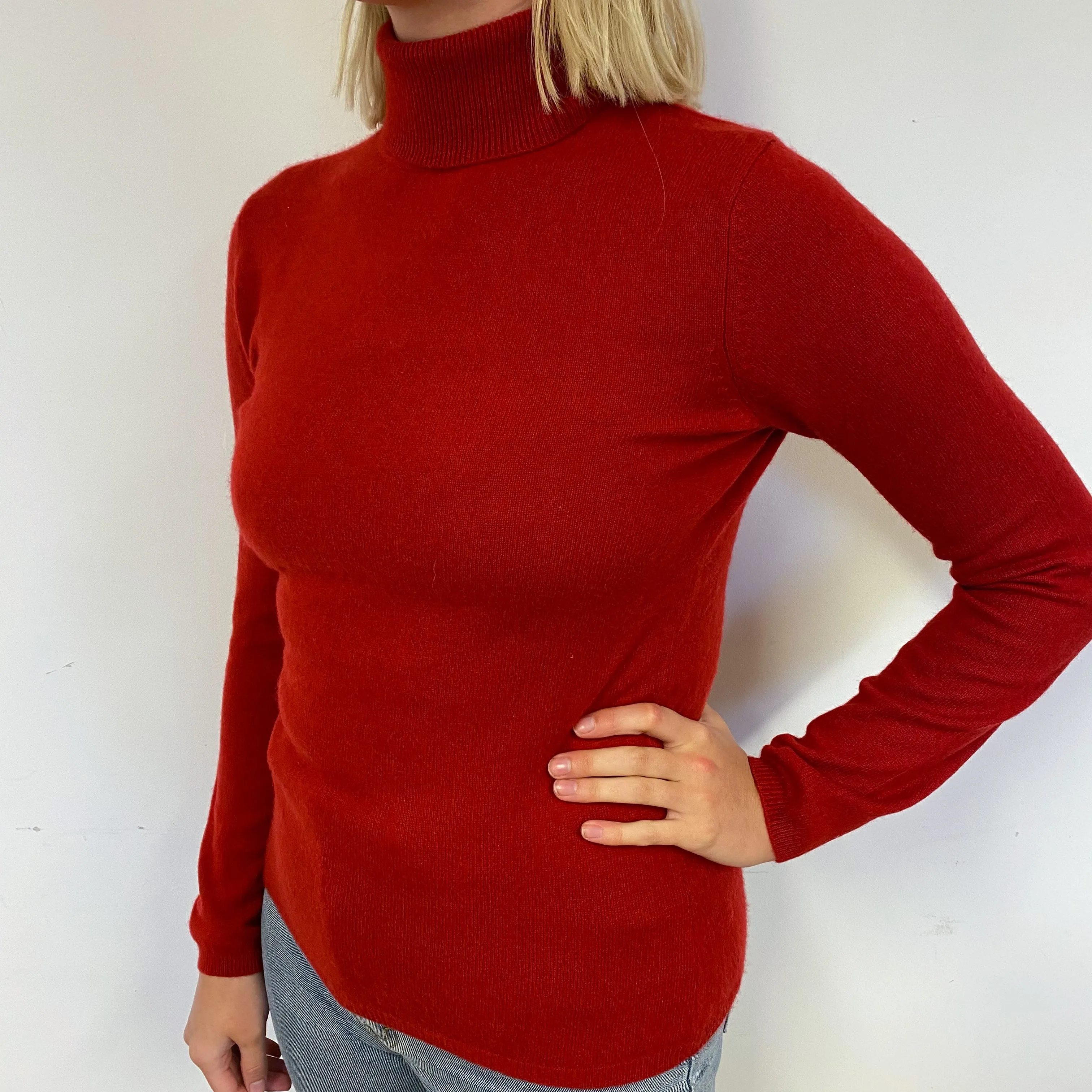 Berry Red Cashmere Polo Neck Jumper Small