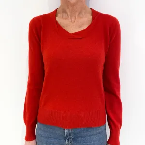 Berry Red Cashmere Ruched Crew Neck Jumper Small
