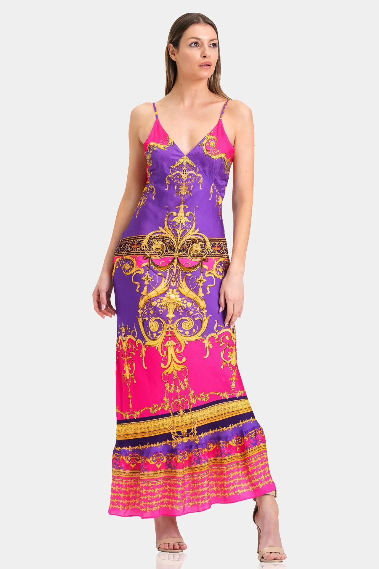 Bias Cut Ruffle Maxi Dress