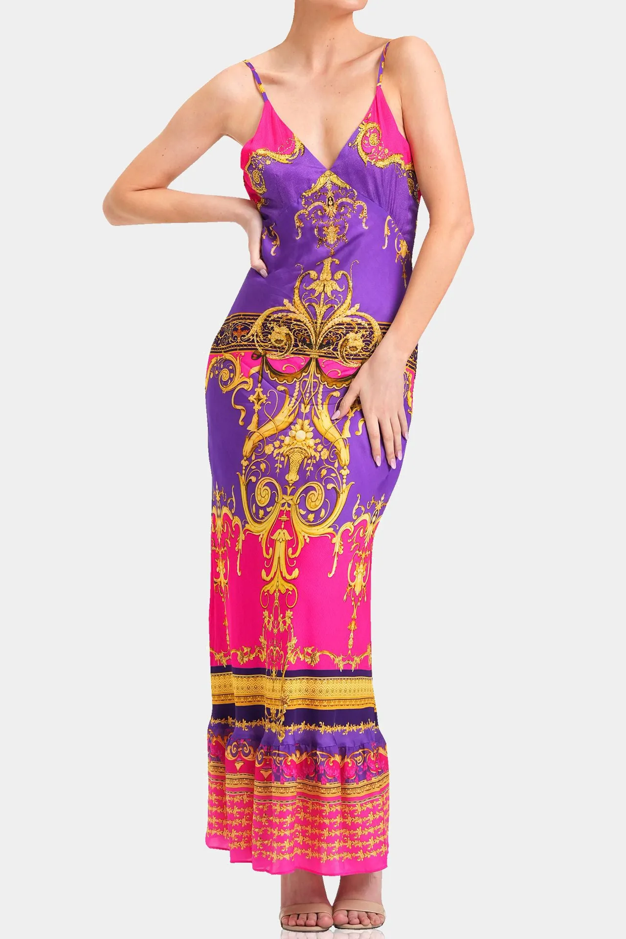 Bias Cut Ruffle Maxi Dress