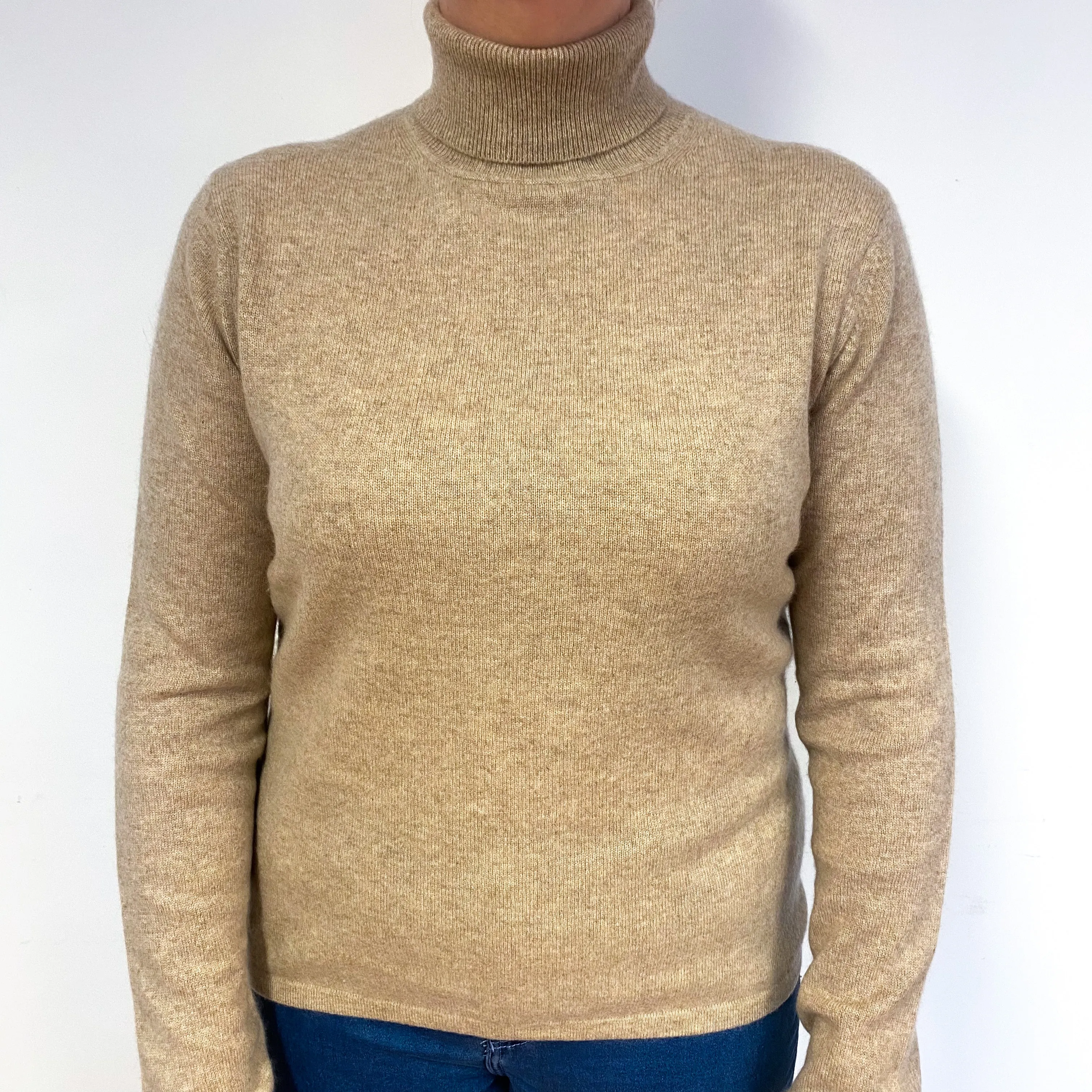 Biscuit Brown Cashmere Polo Neck Jumper Large
