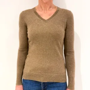 Biscuit Brown Cashmere V-Neck Jumper Small
