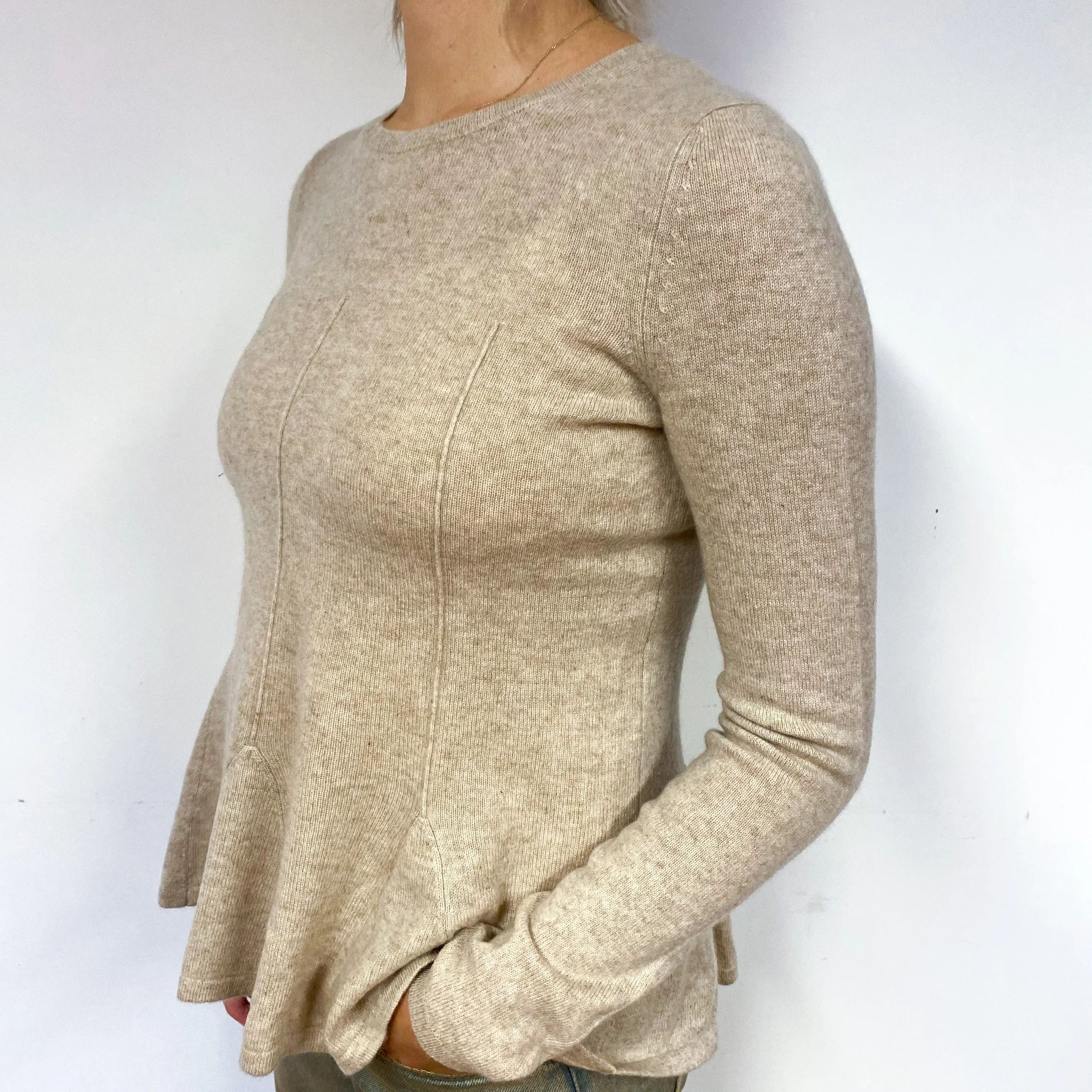 Biscuit Brown Peplum Cashmere Crew Neck Jumper Small