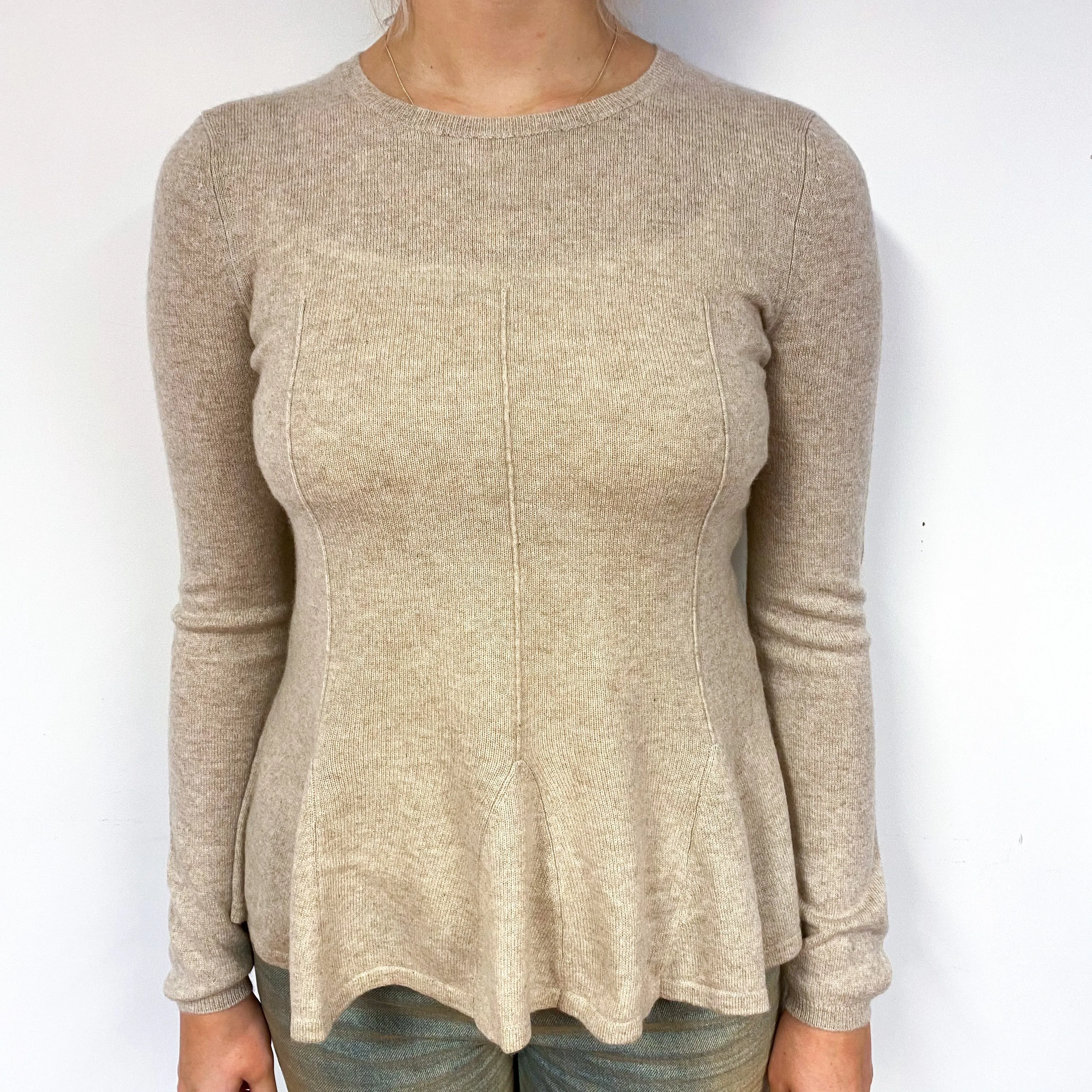 Biscuit Brown Peplum Cashmere Crew Neck Jumper Small