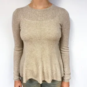 Biscuit Brown Peplum Cashmere Crew Neck Jumper Small