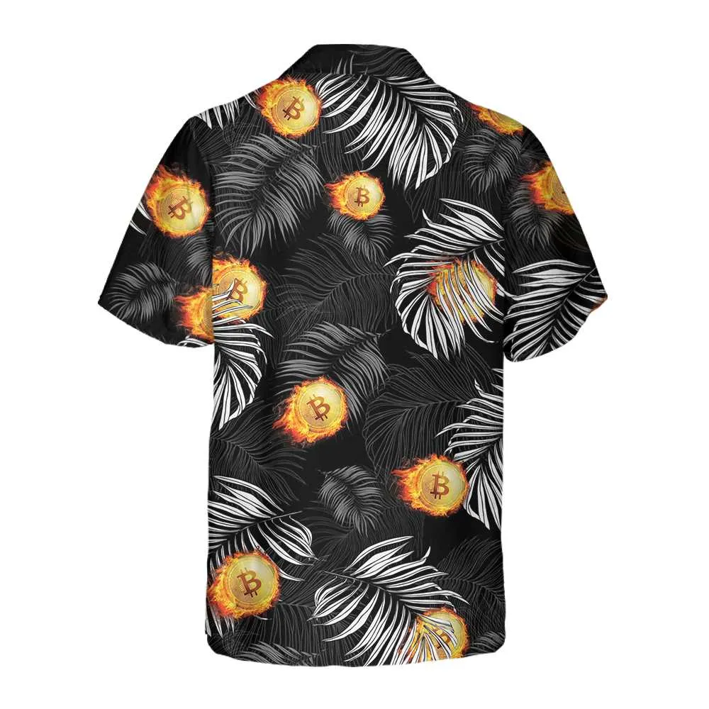 Bitcoin Flame And Tropical Pattern Hawaiian Shirt, Unique Bitcoin Shirt For Men & Women