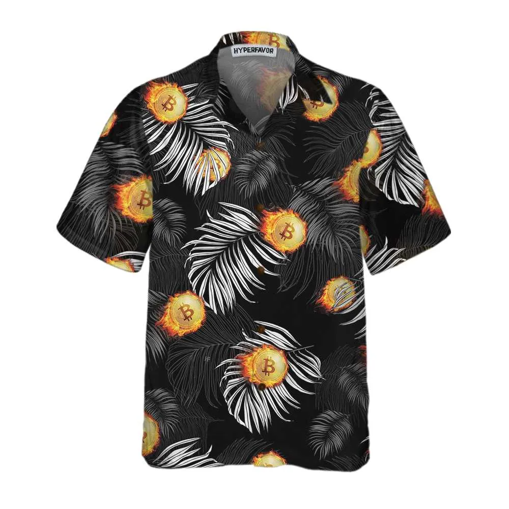 Bitcoin Flame And Tropical Pattern Hawaiian Shirt, Unique Bitcoin Shirt For Men & Women