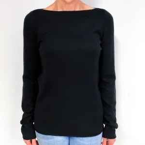 Black Cashmere Boat Neck Jumper Medium