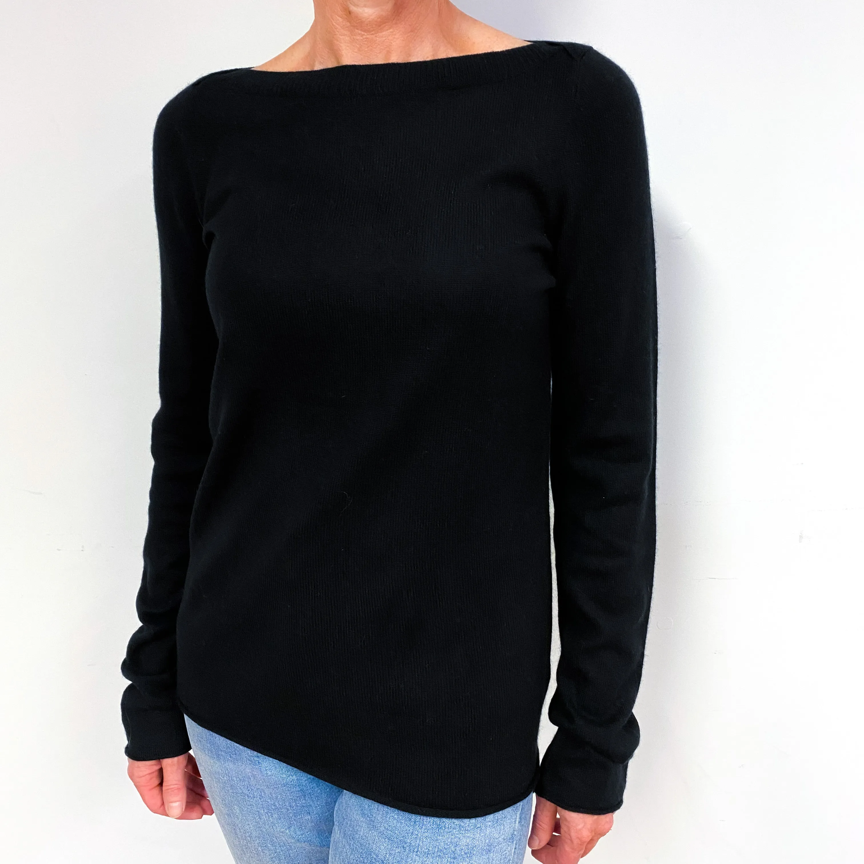 Black Cashmere Boat Neck Jumper Medium