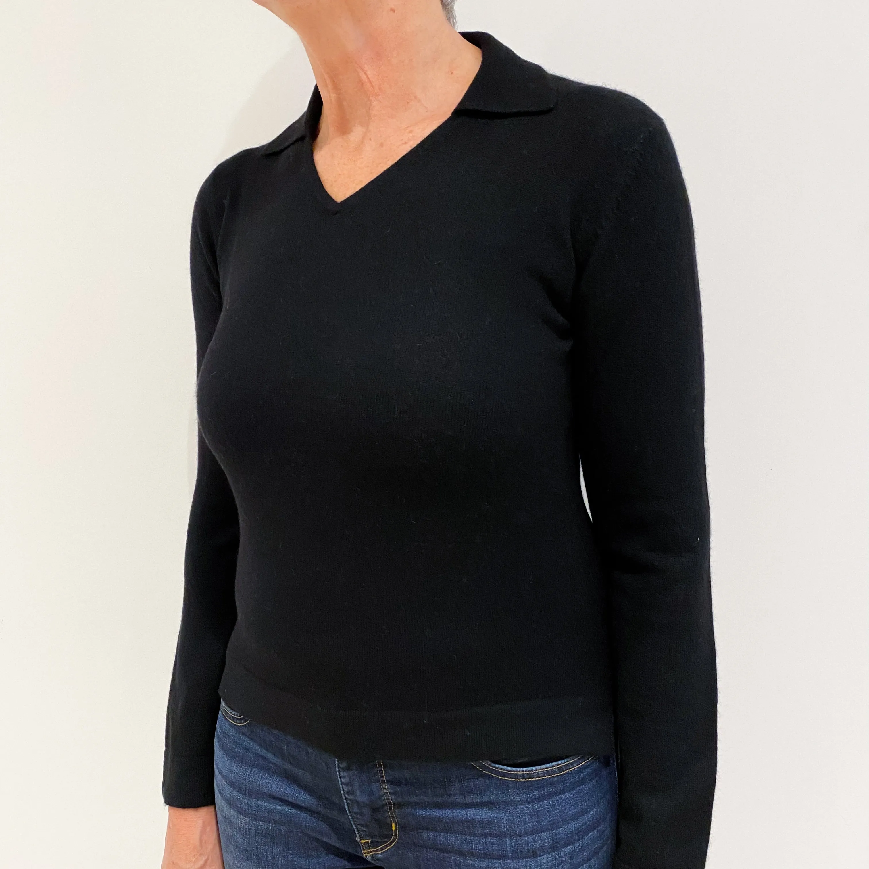 Black Cashmere Collared V-Neck Jumper Medium