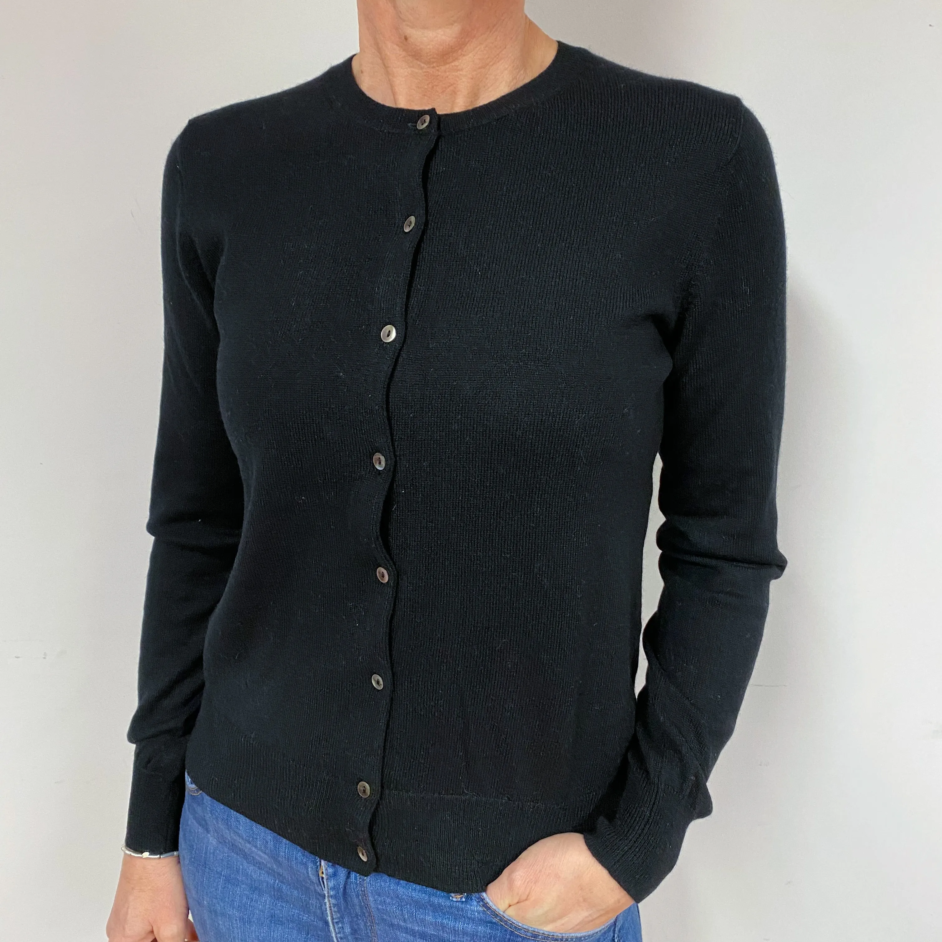 Black Cashmere Crew NeckCardigan Medium