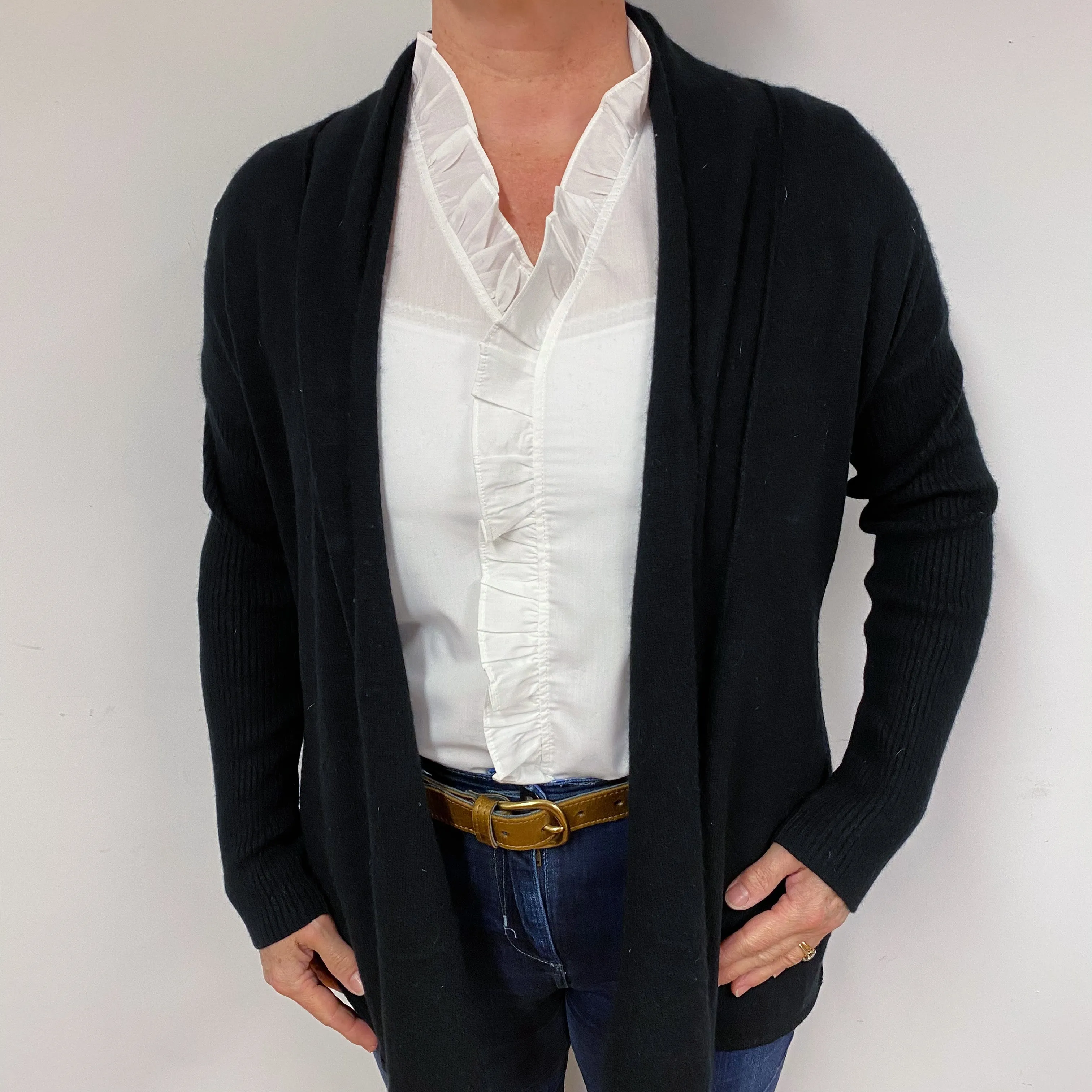 Black Cashmere Edge to Edge Cardigan Large