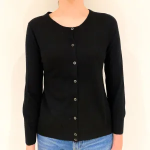 Black Cashmere Fine Knit Crew Neck Cardigan Extra Small