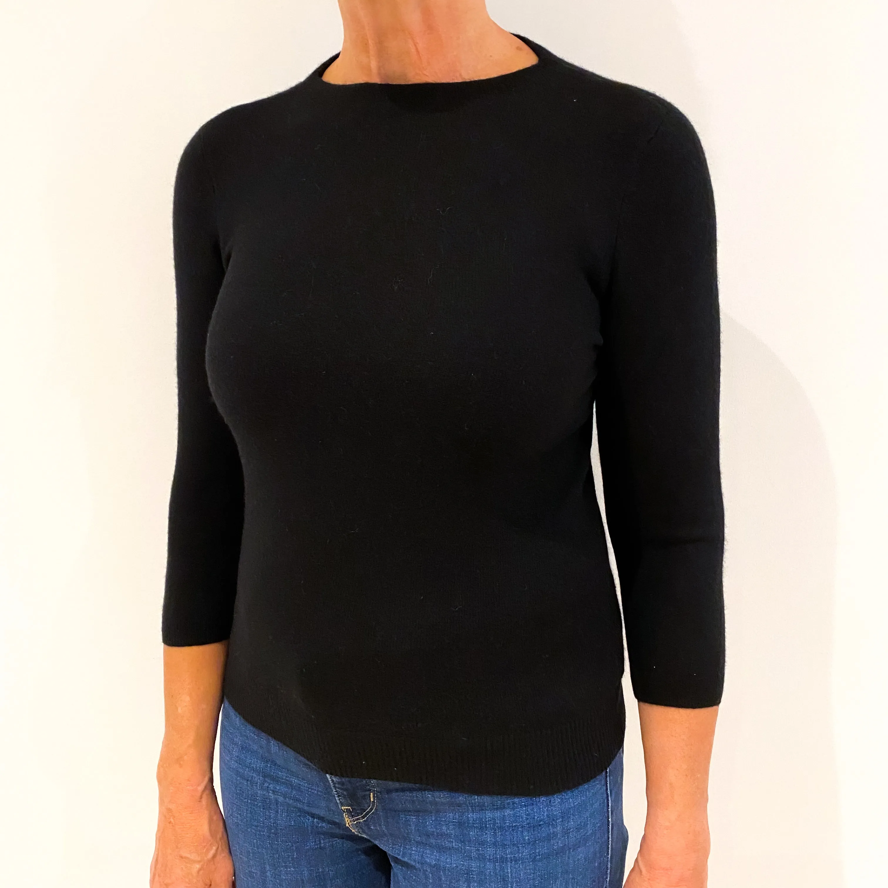 Black Cashmere High Crew Neck Jumper Medium