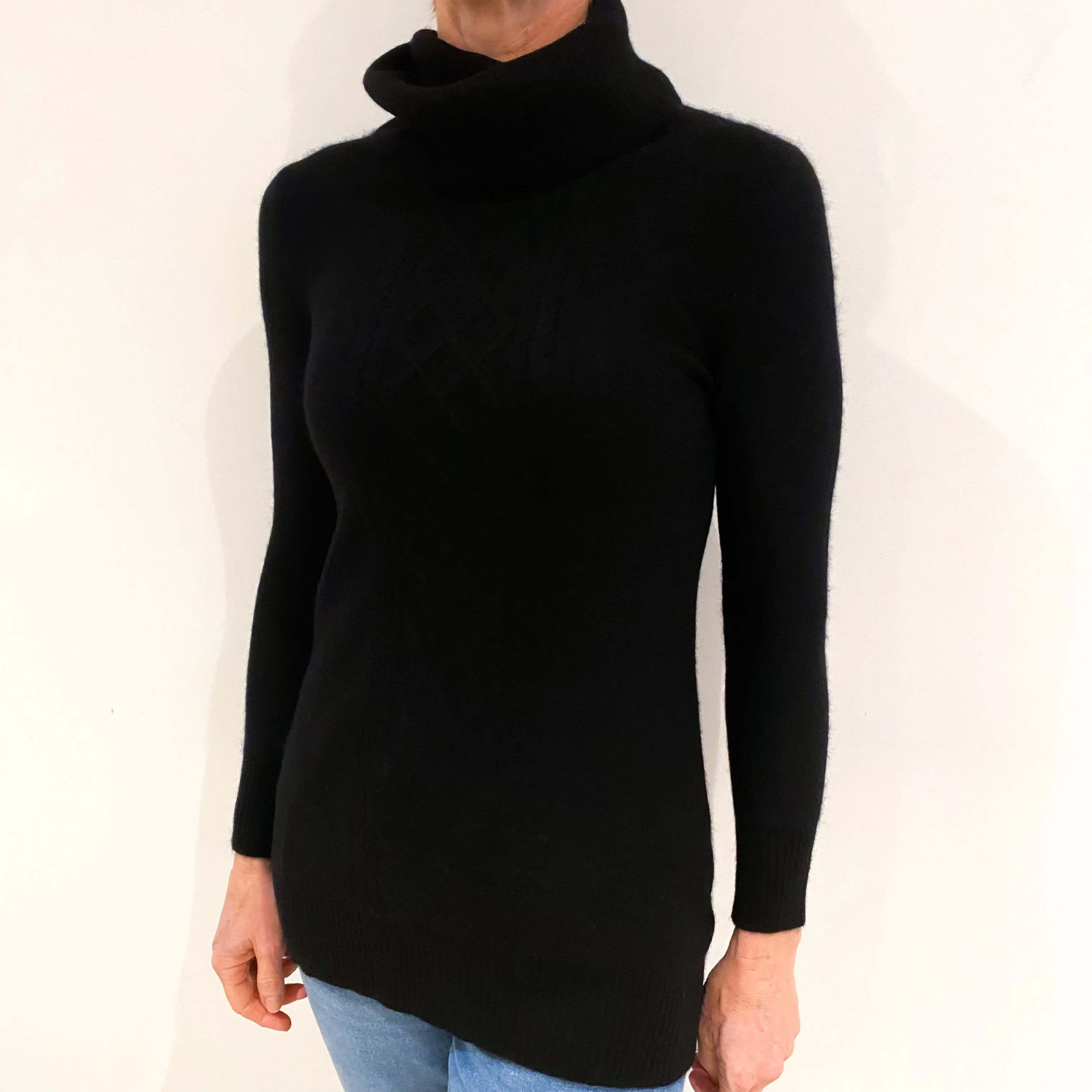 Black Cashmere Longline Cowl Neck Jumper Small