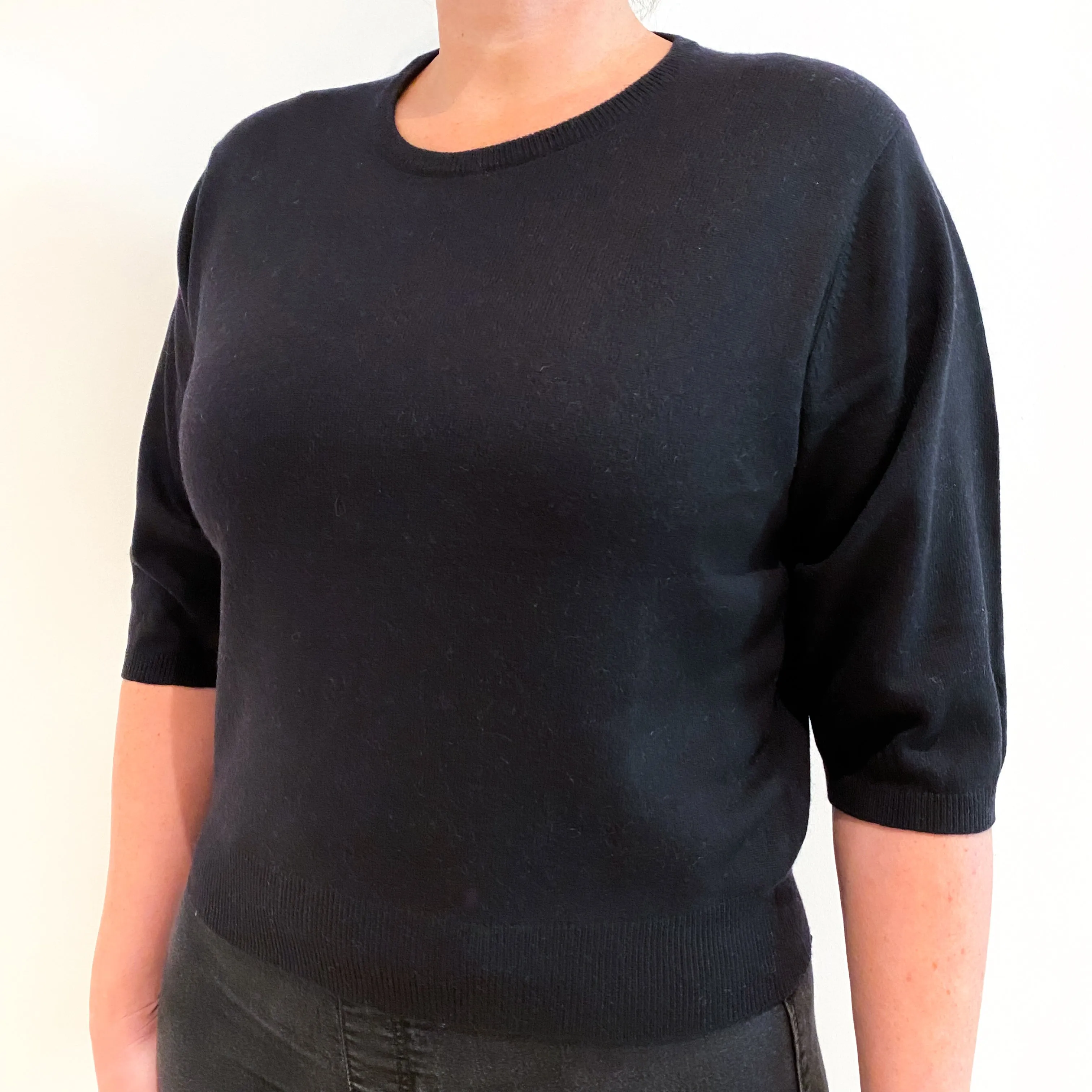 Black Cashmere Short Sleeve Jumper Large