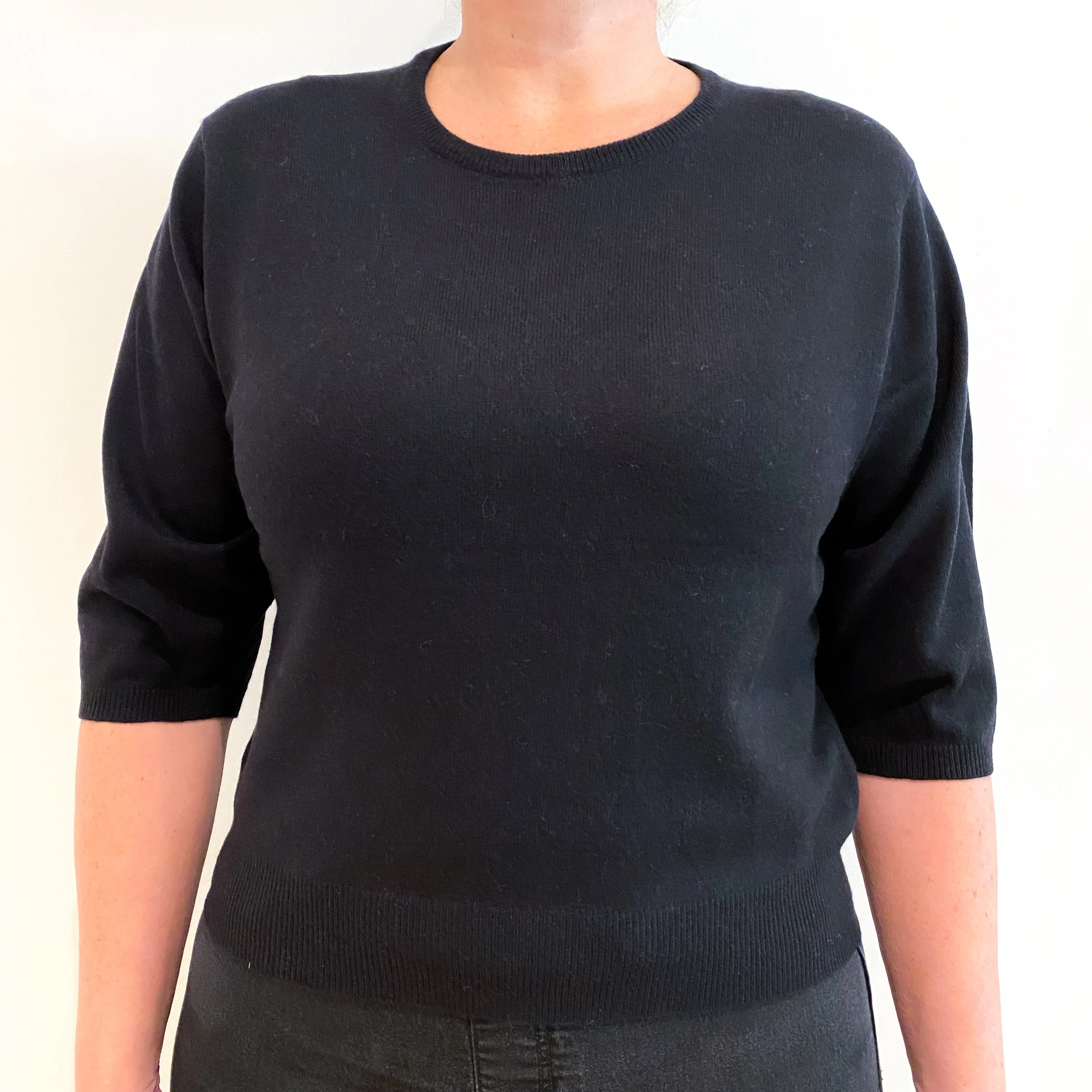 Black Cashmere Short Sleeve Jumper Large