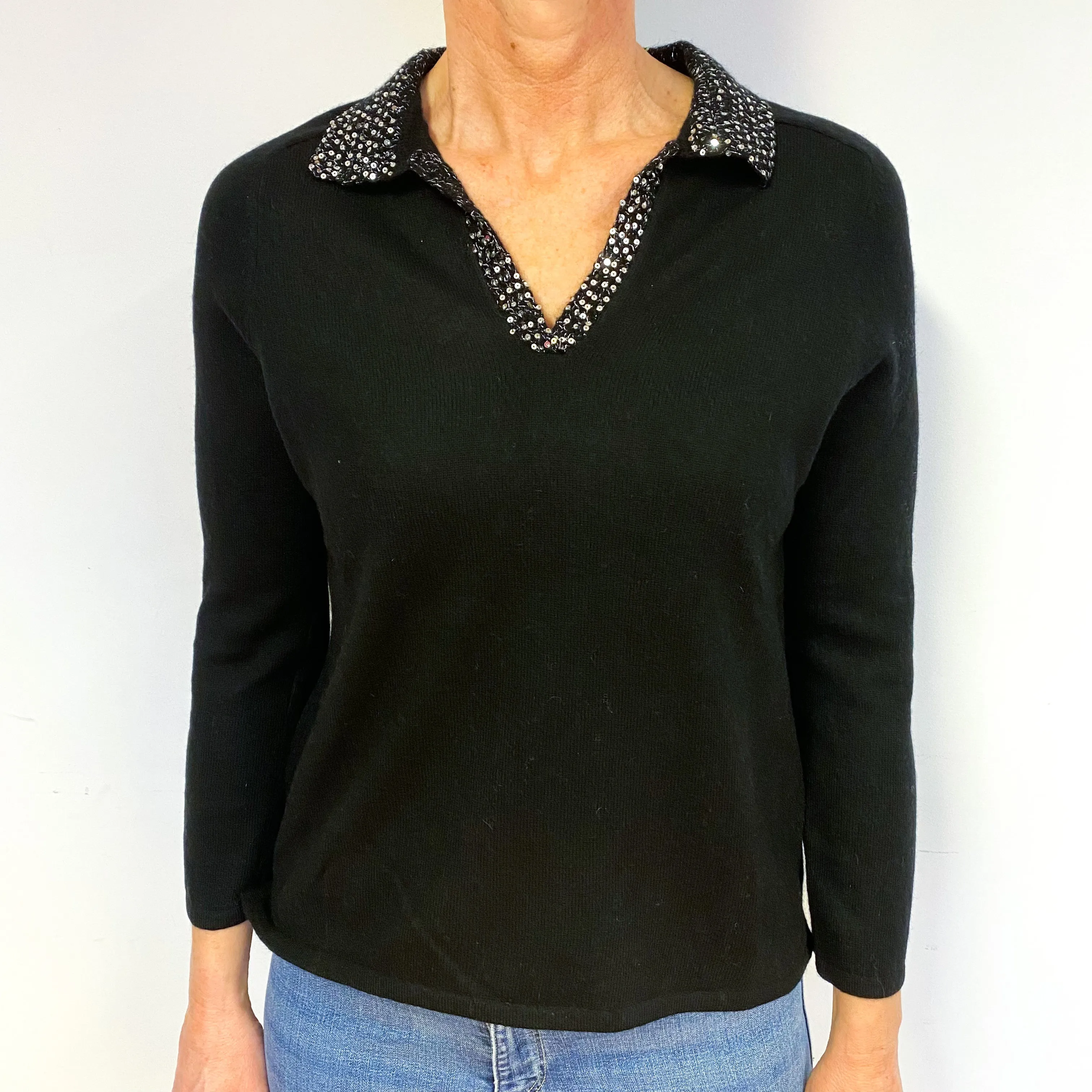 Black  Cashmere V-Neck Jumper Medium